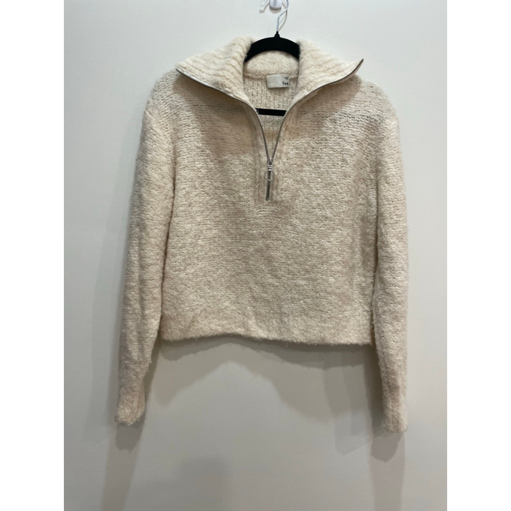Wilfred Gwyneth Cream Quarter-Zip Sweater S Alpaca Merino Blend Minimalist